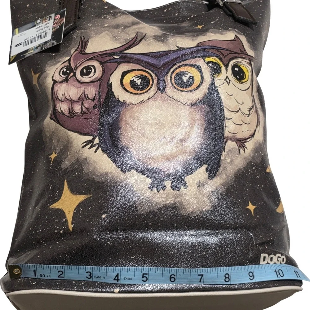 DOGO Owls Family Tote Bag Womens Large Black Starry Night Vegan Leather Graphic